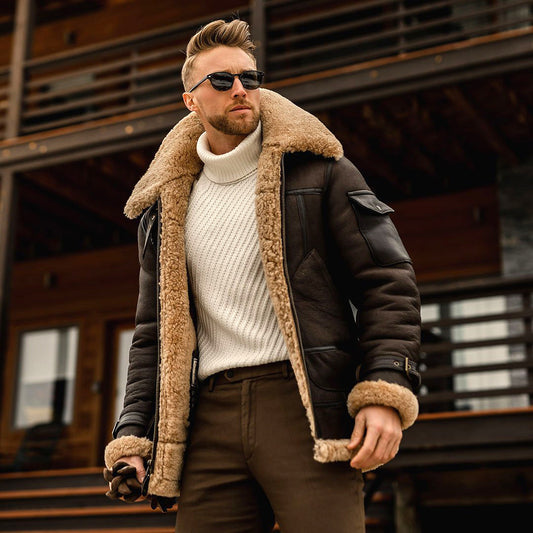 Mens Military Fleece Warm Jacket Fur Collar