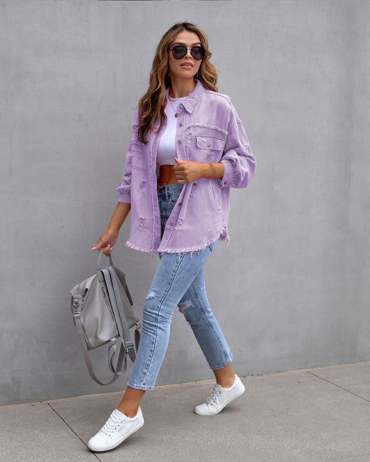 Fashion Ripped Shirt Jacket Autumn And Spring Casual Tops