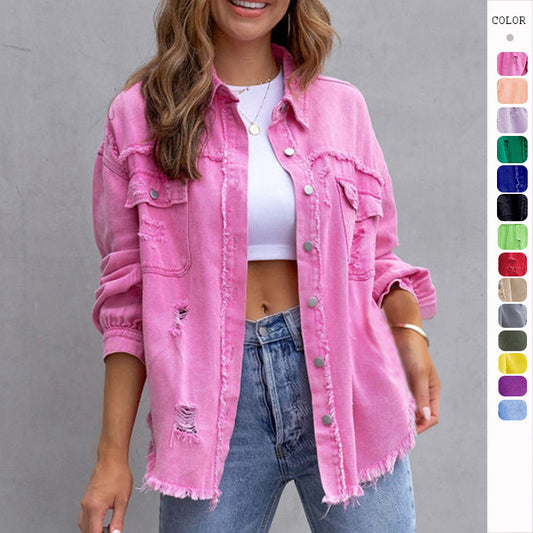 Fashion Ripped Shirt Jacket Autumn And Spring Casual Tops