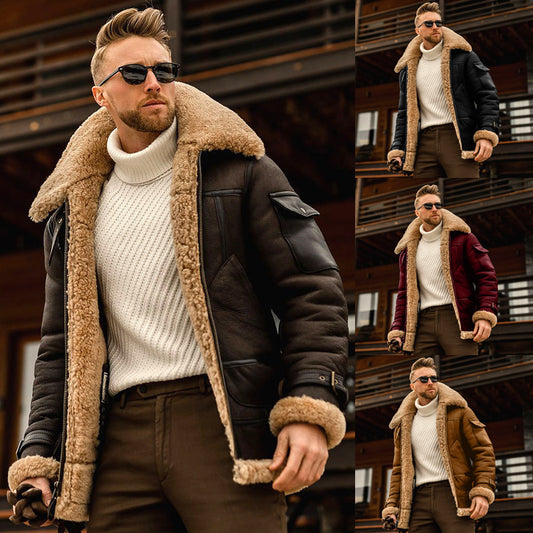 Mens Military Fleece Warm Jacket Fur Collar